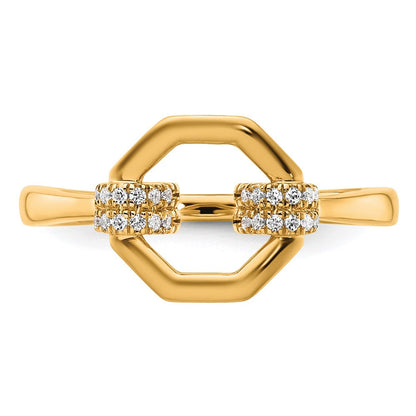 14K Gelbgold Poliert Diamant Achteck Fashion-Ring
