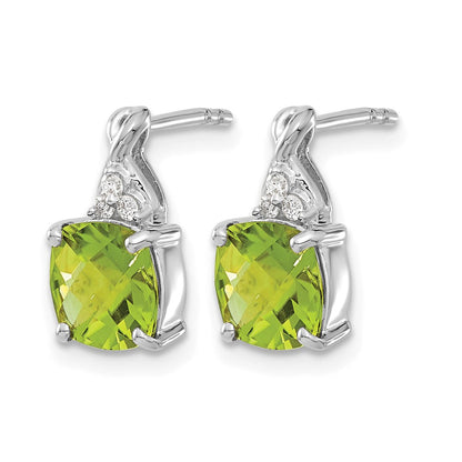 14K Weißgold 7 mm Kissenschliff Schachbrettschliff August-Geburtsstein/Peridot und Diamant Ohrstecker