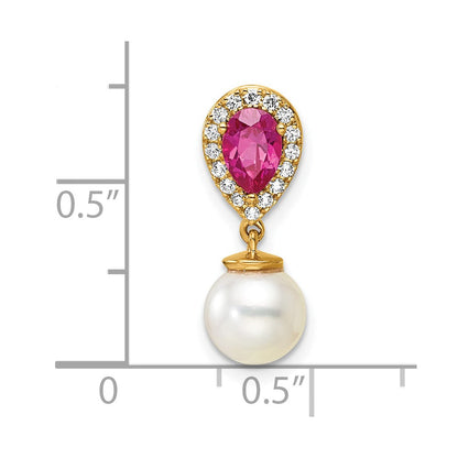 14K Gelbgold 6-7mm Rund Süßwasser Zuchtperle /pear Rubin/diamond Tropfen Kette Anhänger
