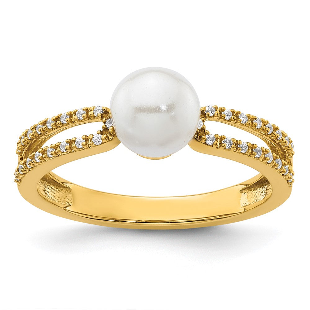 14K Gelbgold Ring poliert mit Diamant und Perle