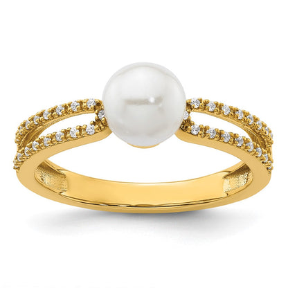 14K Gelbgold Ring poliert mit Diamant und Perle