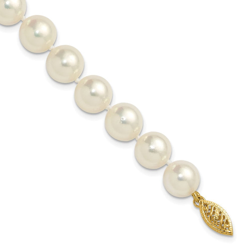 14K Gelbgold Poliert 9-10mm Rund Akoya Salzwasser Zuchtperle 7 Zoll Armband