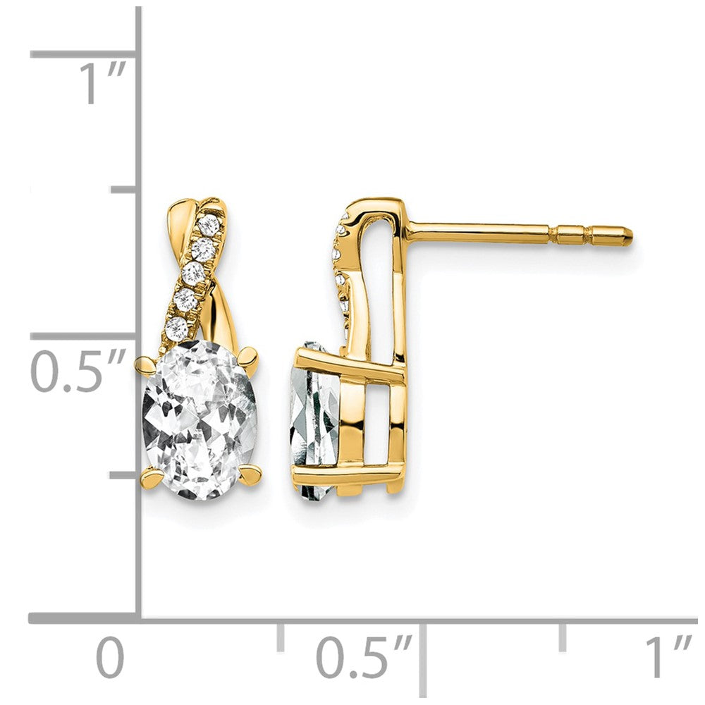 14K Gelbgold Ohrstecker mit ovalem Topas (April) 7x5 mm und Diamanten