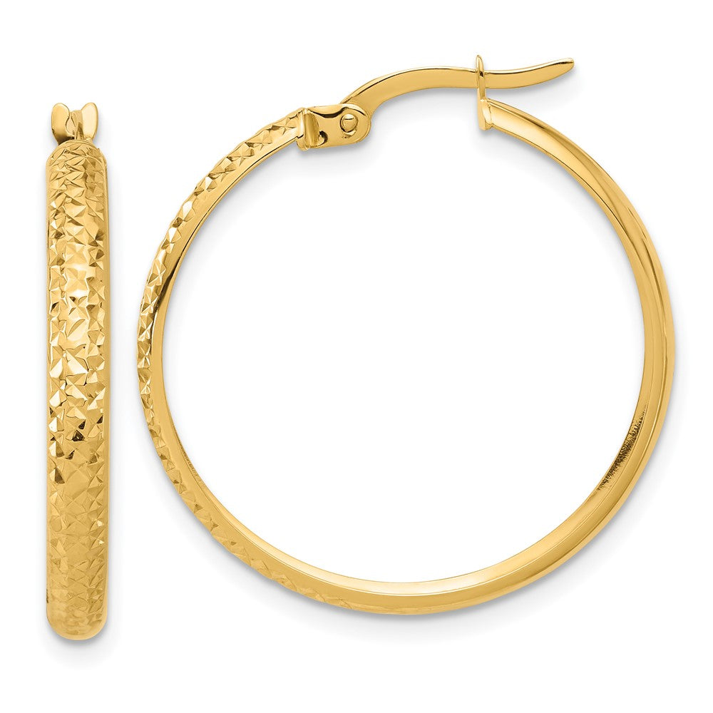 14K Gelbgold 3x26mm Poliert und Diamantiert Creolen