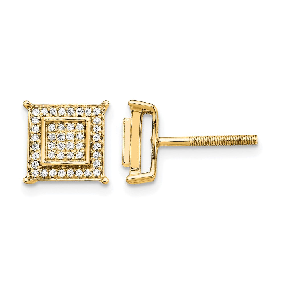 14K Gelbgold Ohrringe mit Diamanten (0,25 ct.), quadratischer Doppel-Zargenfassung und Gewindeverschluss