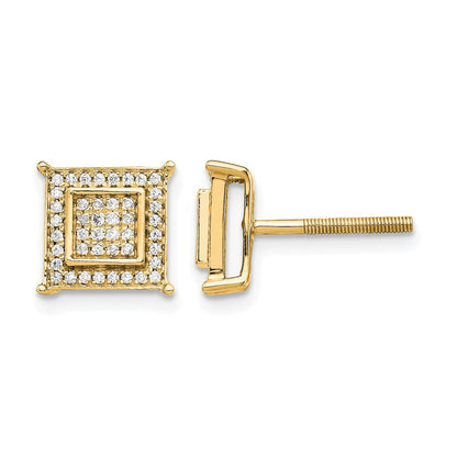 14K Gelbgold Ohrringe mit Diamanten (0,25 ct.), quadratischer Doppel-Zargenfassung und Gewindeverschluss