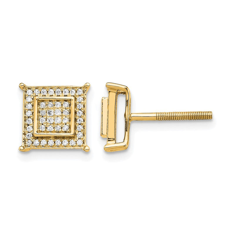 14K Gelbgold Ohrringe mit Diamanten (0,25 ct.), quadratischer Doppel-Zargenfassung und Gewindeverschluss
