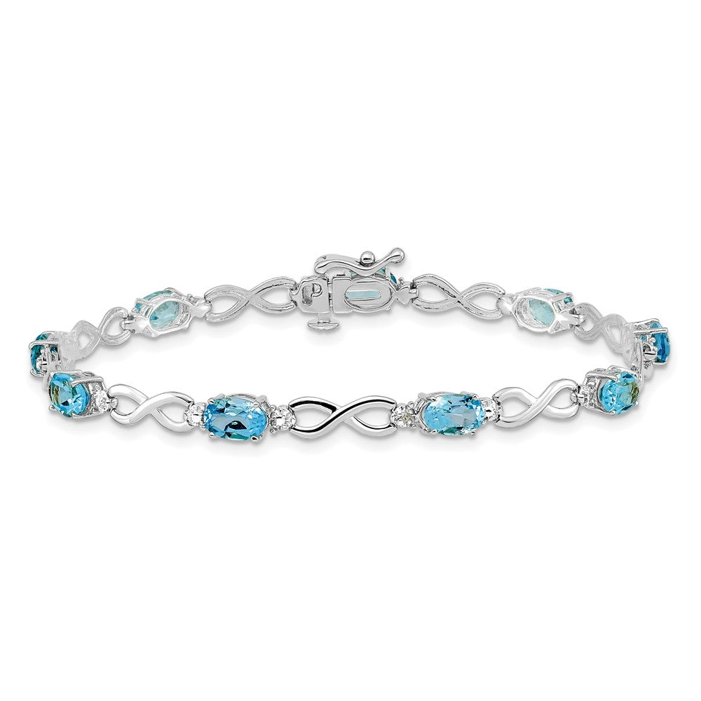 14K Weißgold Komplett Oval Schweizer Blautopas und Diamant Unendlichkeit Glieder 7 Zoll Armband