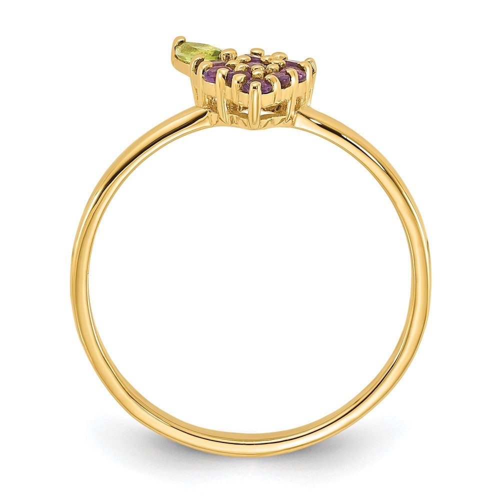 14K Gelbgold Amethyst und Peridot Grapes Größe 7 Ring