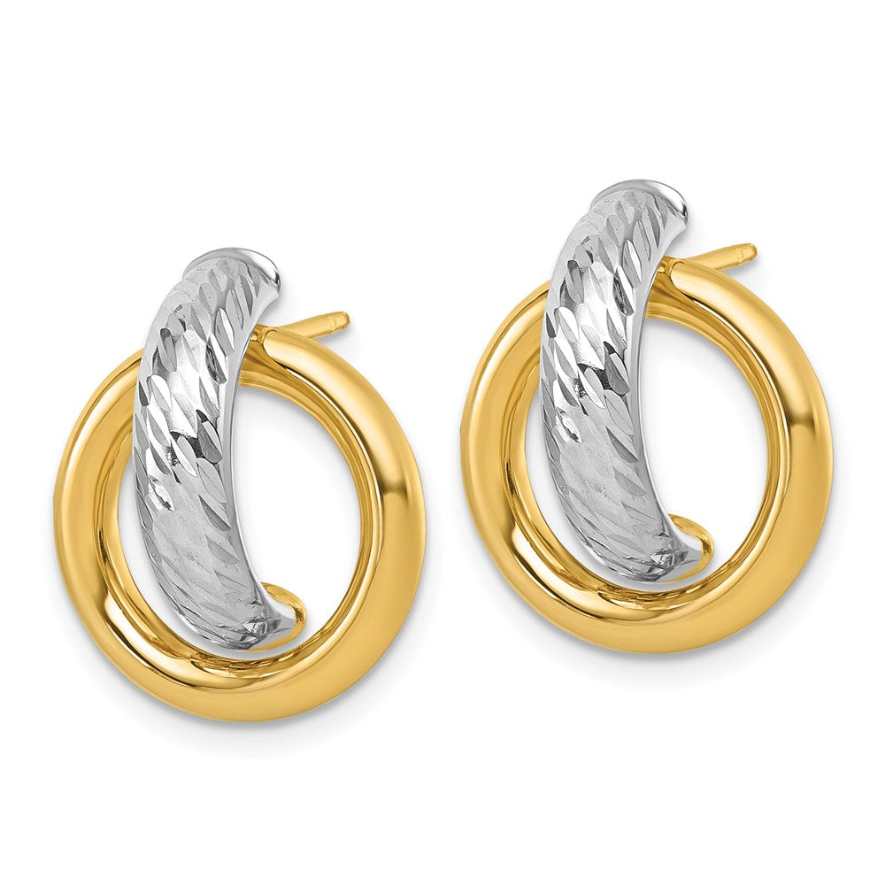 14K Gelbgold und Rhodium Poliert Diamantiert Doorknocker Ohrstecker