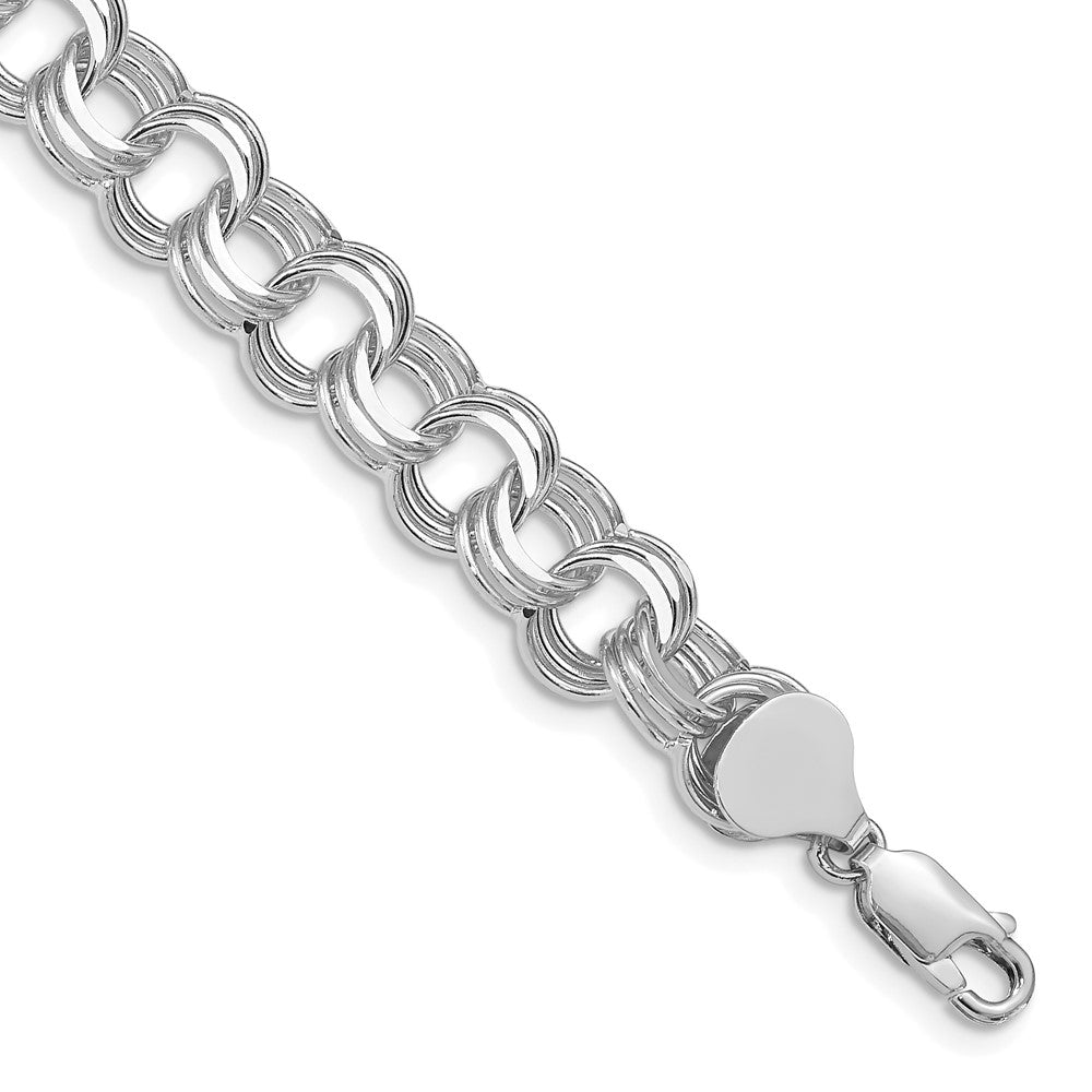 14K Weißgold 9mm Massiv Dreifach Glieder Charm Armband