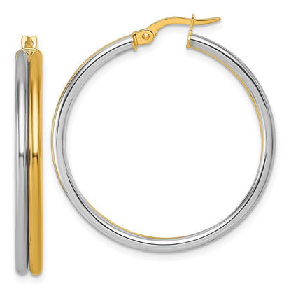 14K Gelbgold mit Rhodium Poliert 4.00mm X 35mm Rund Creolen