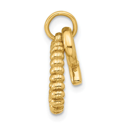 14K Gelbgold Kette mit Perlmuster und Mini-Charm mit emailliertem Ring