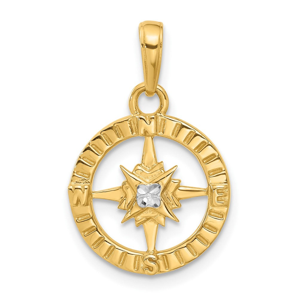 14K Gelbgold und Rhodium Kompass-Anhänger, diamantiert