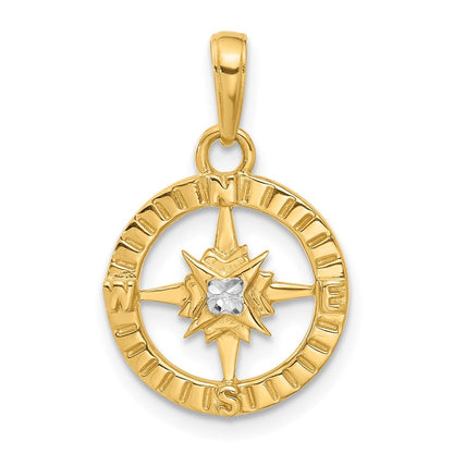 14K Gelbgold und Rhodium Kompass-Anhänger, diamantiert