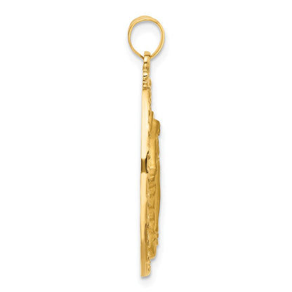 14K Gelbgold Poliert und Satiniert Massiv Wundertätig Medaille Oval Anhänger