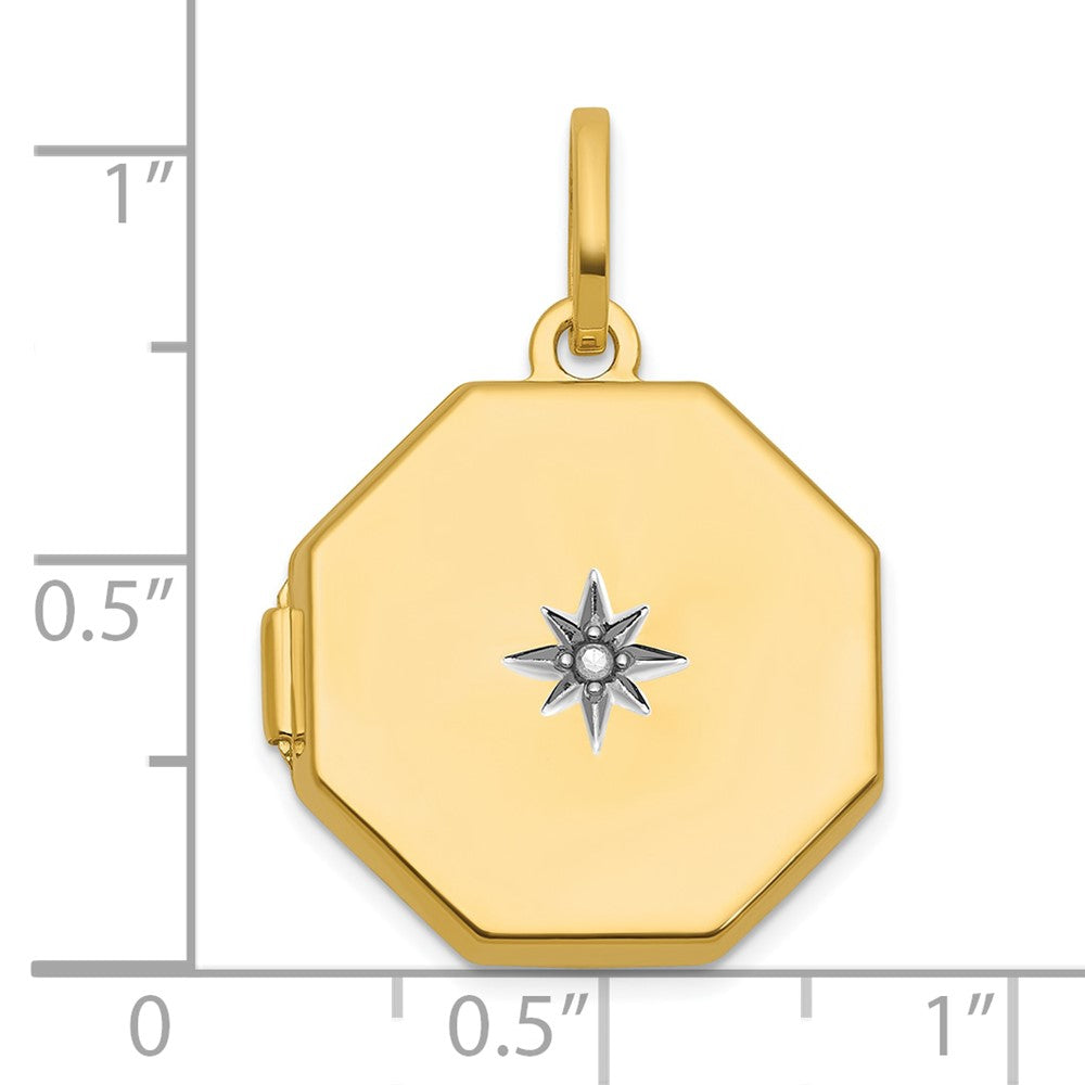 14K Gelbgold Halb Point Diamant Poliert mit Stern 18mm Octagon Geformt Medaillon