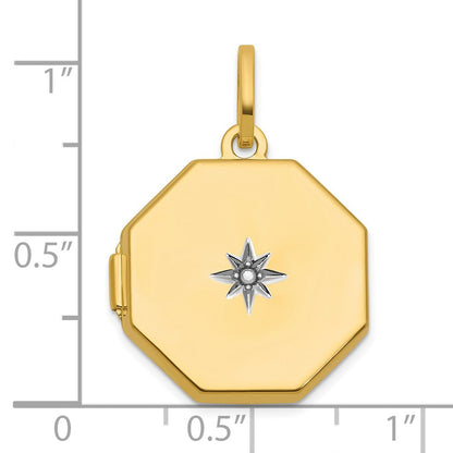 14K Gelbgold Halb Point Diamant Poliert mit Stern 18mm Octagon Geformt Medaillon