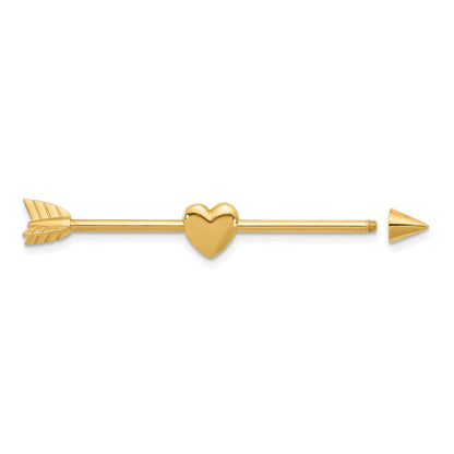 14K Gelbgold 14 Stärke Poliert Pfeil mit Herz Industrial Body Schmuck