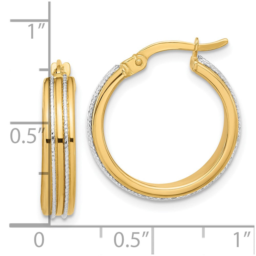 14K Bicolor Gold Bicolor Poliert und Diamantiert Creolen