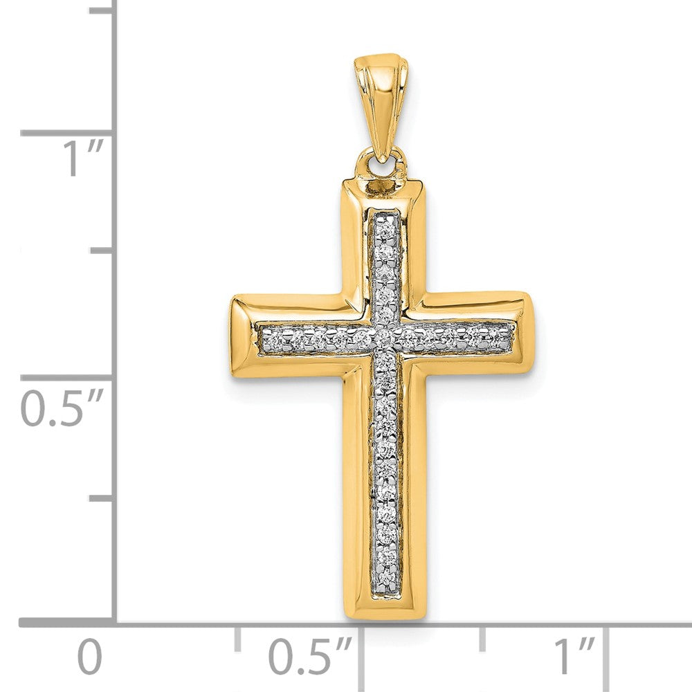 14K Gelbgold Großer Kreuzanhänger mit 0,1 Karat Diamanten
