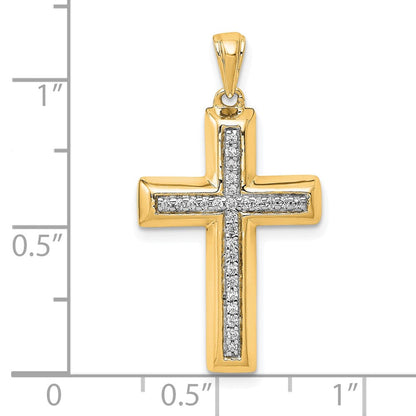 14K Gelbgold Großer Kreuzanhänger mit 0,1 Karat Diamanten