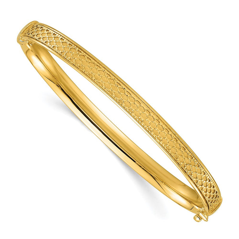 14K Gelbgold Poliert Gebürstet und Strukturiert 6.00mm Klappbar Oval Armreif Armband