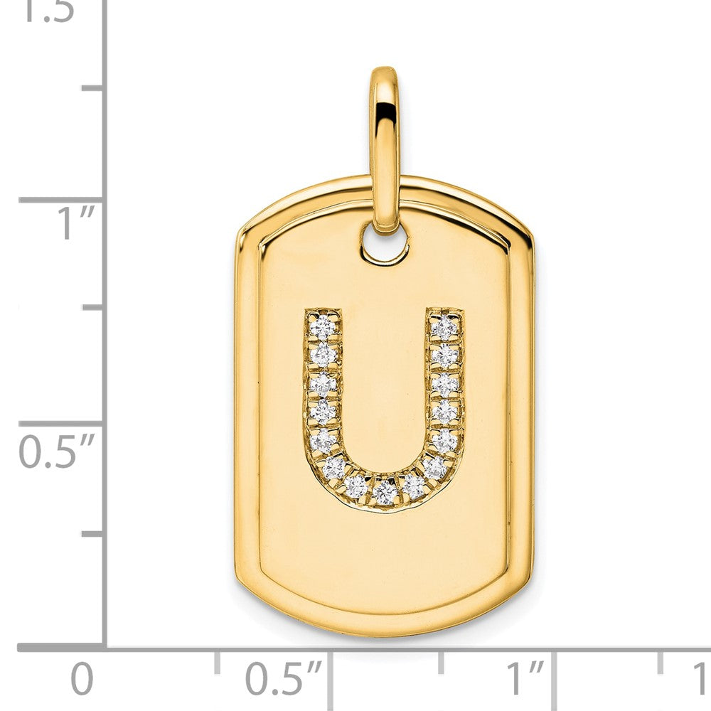 14K Gelbgold Diamant-Initialen-Erkennungsmarken-Charm „U“