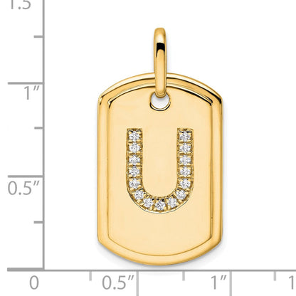 14K Gelbgold Diamant-Initialen-Erkennungsmarken-Charm „U“