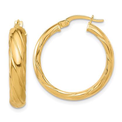14K Gelbgold Poliert und Strukturiert Creolen