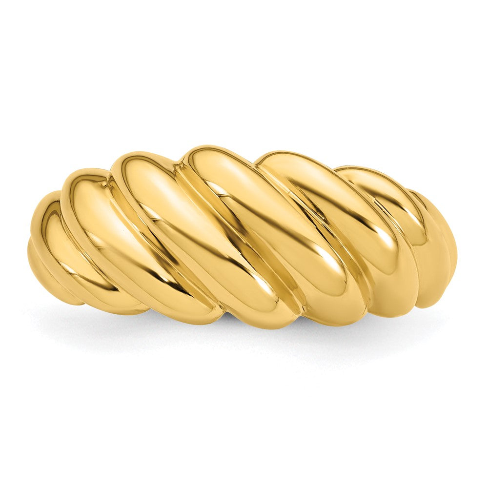 14K Gelbgold Poliert Gedrehter Abgestufter Gewölbter Ring, Größe 7