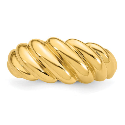 14K Gelbgold Poliert Gedrehter Abgestufter Gewölbter Ring, Größe 7