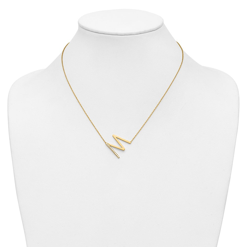 14K Gelbgold Seitlich Diamant Initiale M 18 Zoll Halskette