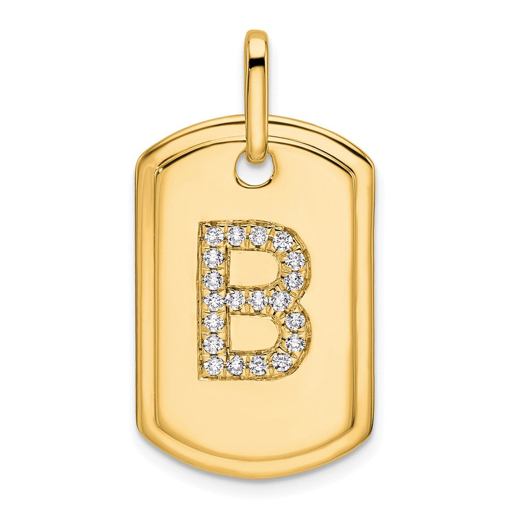 14K Gelbgold Diamant-Erkennungsmarken-Charm mit Initiale B
