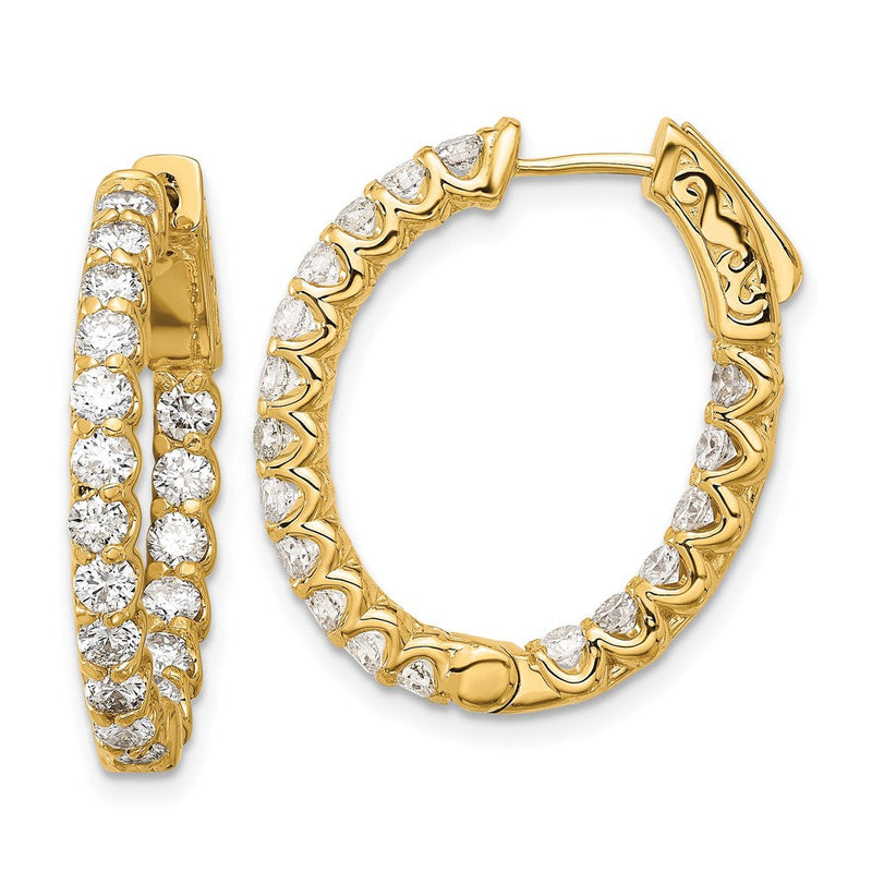14K Gelbgold 2.1 Karat Diamant In/out Oval Creole mit Sicherheits Verschluss Ohrringe