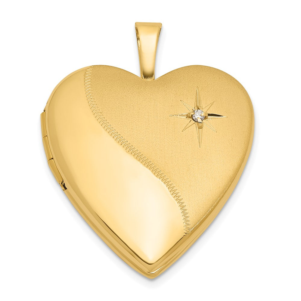 14K Gelbgold Satiniert und Poliert Diamant Stern 20mm Herz Medaillon