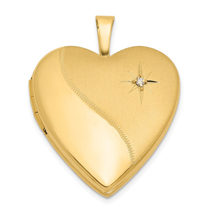 14K Gelbgold Satiniert und Poliert Diamant Stern 20mm Herz Medaillon