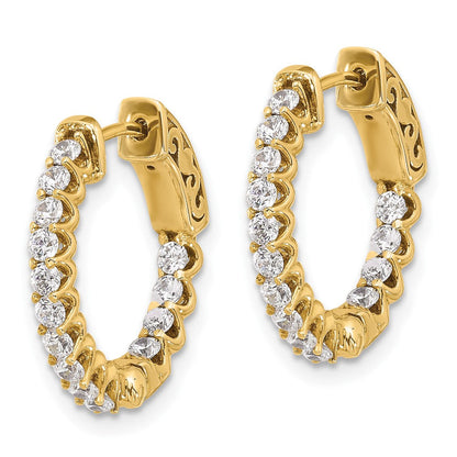 14K Gelbgold.98 Karat Diamant In/out Creole mit Sicherheits Verschluss Diamant Ohrringe