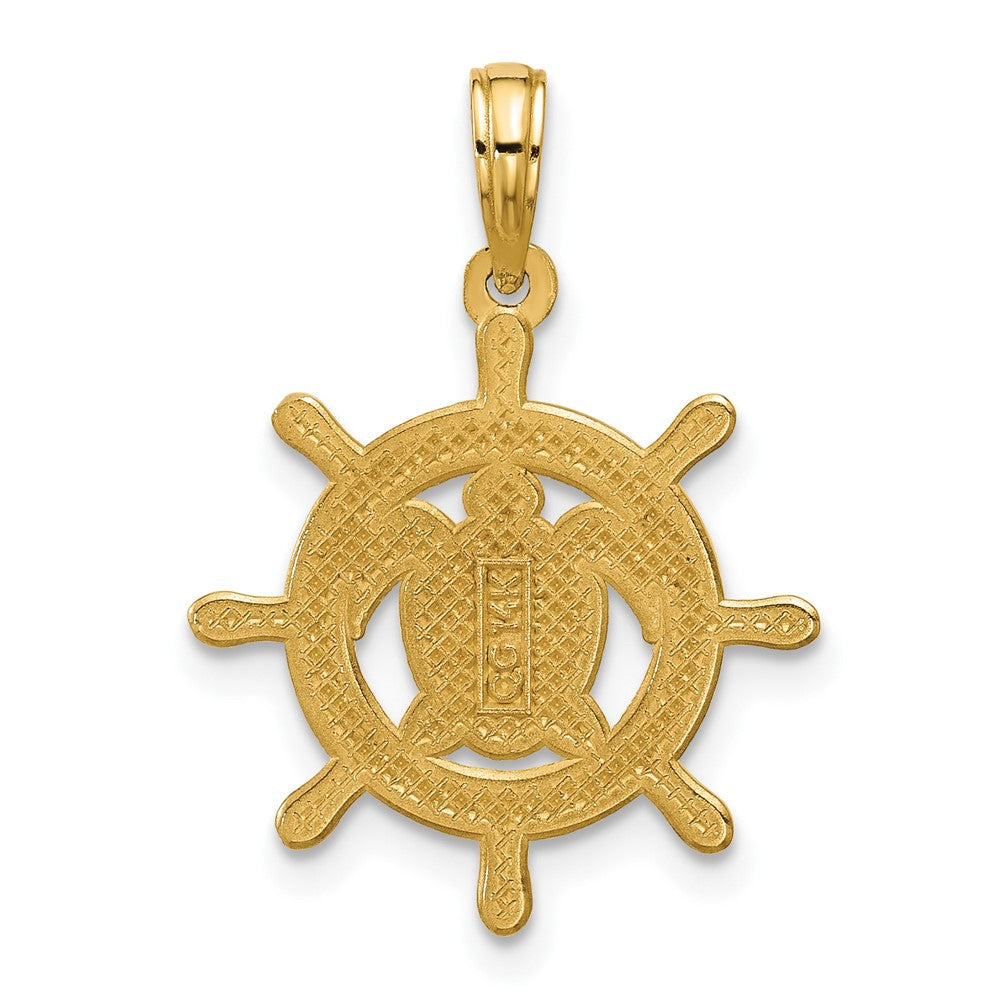 14K Gelbgold polierter Schildkröte-im-Schiffsrad-Anhänger