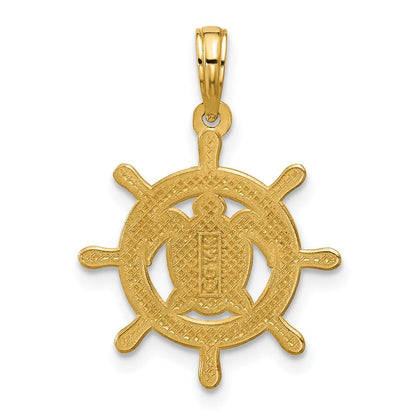 14K Gelbgold polierter Schildkröte-im-Schiffsrad-Anhänger
