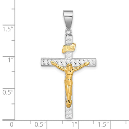 14K Bicolor Gold Kruzifix-Anhänger, poliert und diamantiert