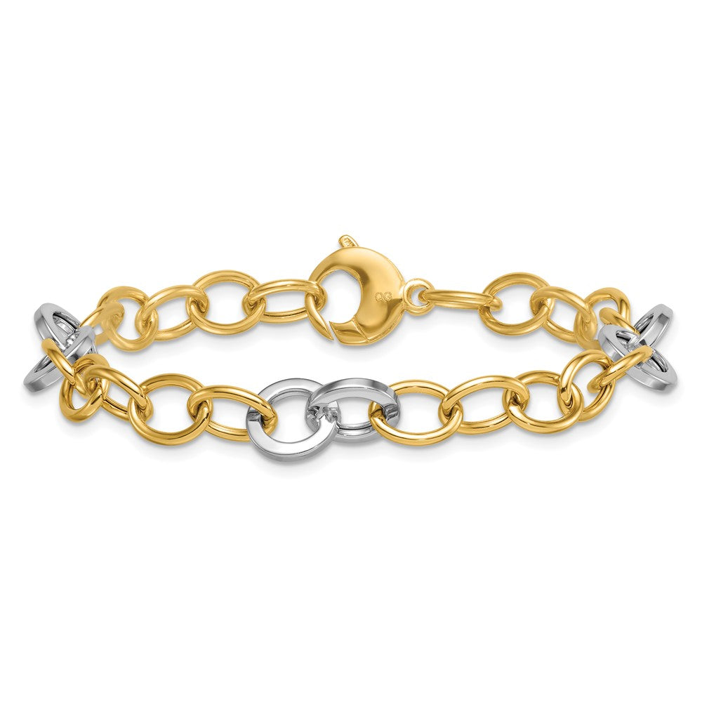14K Bicolor Gold Bicolor Poliert 9.75mm Fantasie Kreis Ankerkette Kette 7.5 Zoll Armband