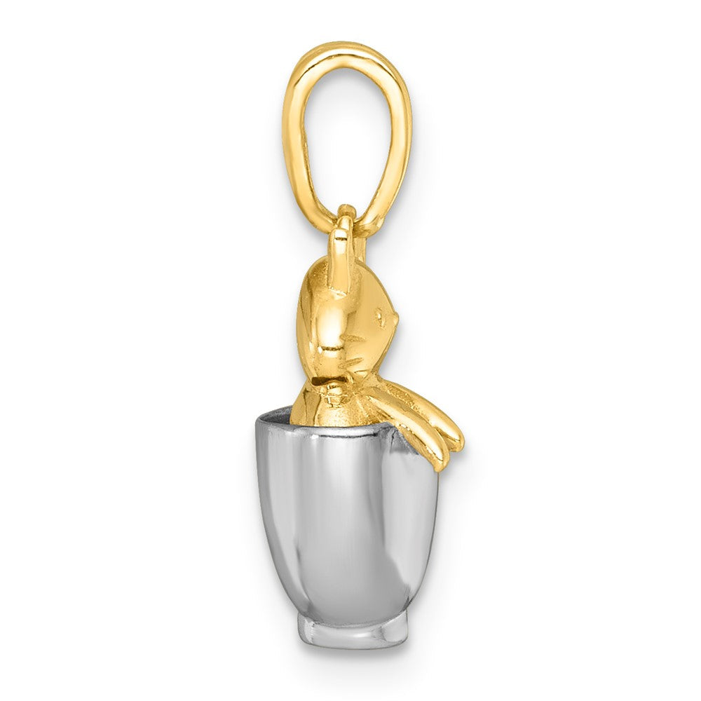 14K Gelbgold mit Rhodium poliert 3-D Katze in Tasse Charm