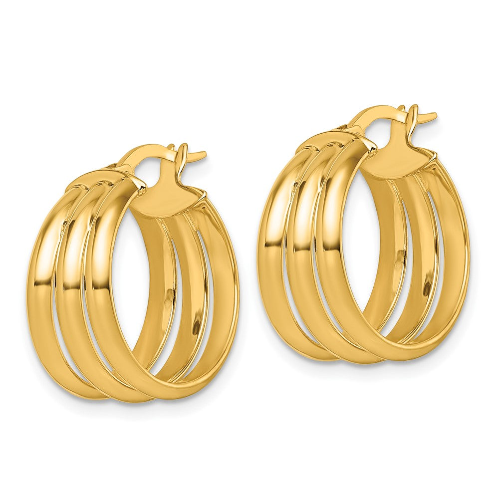 14K Gelbgold Poliert Dreifach Reihe 8.00mm X 18mm Röhre Rund Creolen