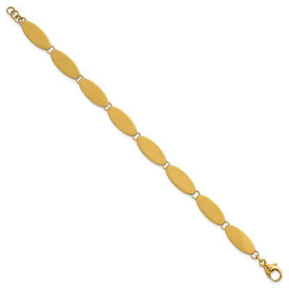 14K Gelbgold Gebürstet 8mm Fantasie Ovals 7 Zoll Armband