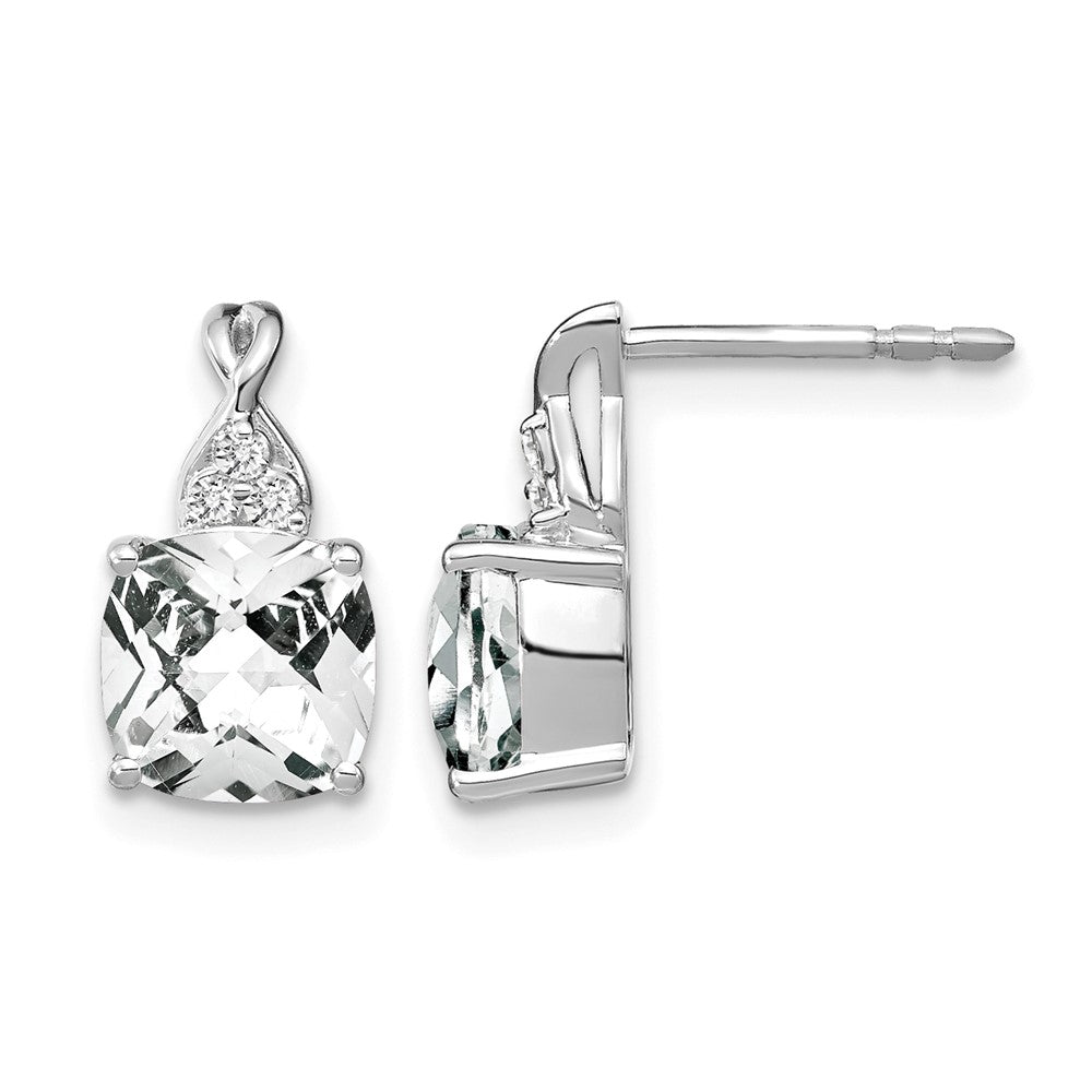 14K Weißgold Ohrstecker mit 7 mm Kissenschliff-Schachbrettschliff April/Weißer Topas und Diamant