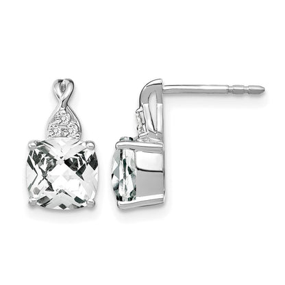 14K Weißgold Ohrstecker mit 7 mm Kissenschliff-Schachbrettschliff April/Weißer Topas und Diamant
