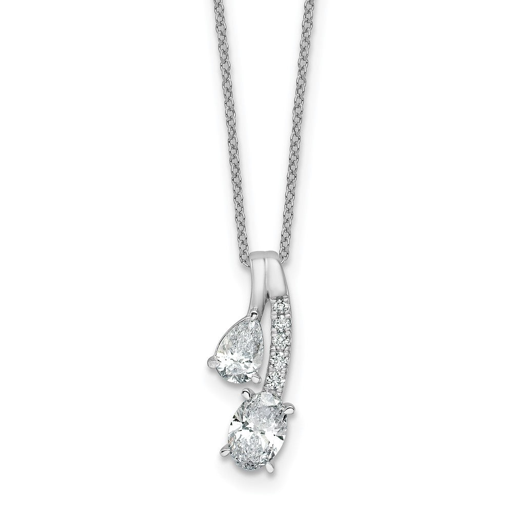14K Weißgold Halskette mit Anhänger, 0,875 Karat Laborgezüchteten Diamanten VS/SI+ G+, Oval- und Birnenschliff, Zwei-Stein-Design, 18 Zoll