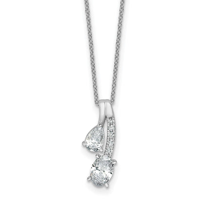 14K Weißgold Halskette mit Anhänger, 0,875 Karat Laborgezüchteten Diamanten VS/SI+ G+, Oval- und Birnenschliff, Zwei-Stein-Design, 18 Zoll