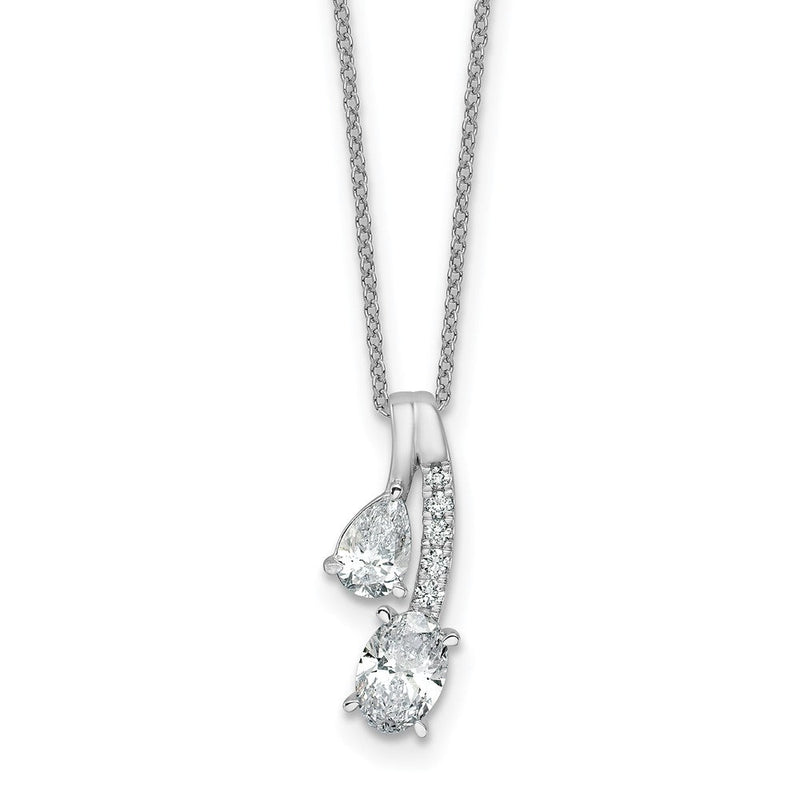 14K Weißgold Halskette mit Anhänger, 0,875 Karat Laborgezüchteten Diamanten VS/SI+ G+, Oval- und Birnenschliff, Zwei-Stein-Design, 18 Zoll